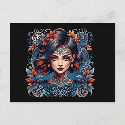 タトゥー入りレディースクラブブルー ポストカード (正面)