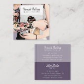 タトゥー女クールの子のイラストレーショントレンディースクリプト紫 スクエア名刺 (正面/裏面)