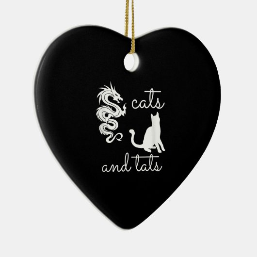 タトゥー恋人ギフト猫とタッツドラゴン子猫 セラミックオーナメント (右)