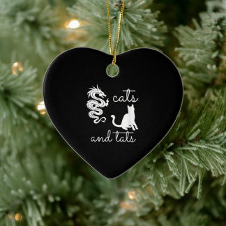 タトゥー恋人ギフト猫とタッツドラゴン子猫 セラミックオーナメント