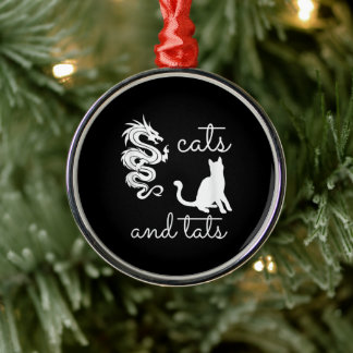 タトゥー恋人ギフト猫とタッツドラゴン子猫 メタルオーナメント