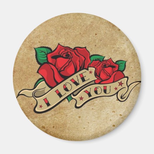 タトゥー私はあなたを愛するバラ磁石 マグネット (正面)