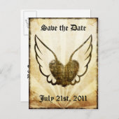 タトゥー翼ハート日付はがきを保存 案内ポストカード (正面/裏面)