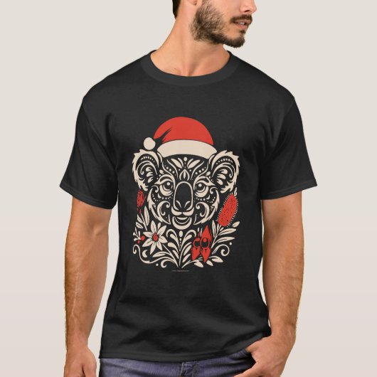 タトゥー風 トライバルコアラのクリスマス Tシャツ (正面)