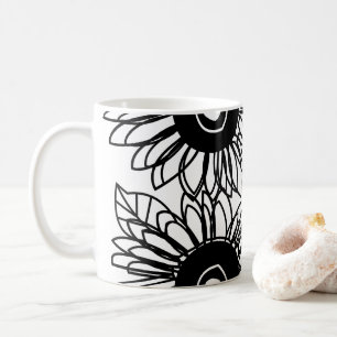 タトゥー ひまわり 花 黒 白 タトゥー フラワー コーヒーマグカップ