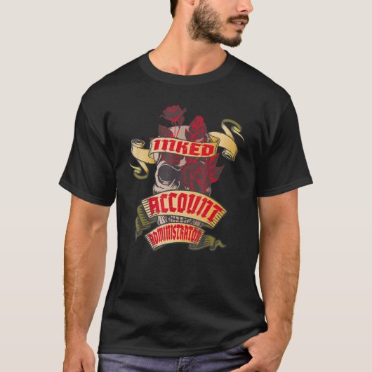 タトゥー アカウント管理者 入れ墨のドクロと赤いバラ タトゥー Tシャツ (正面)