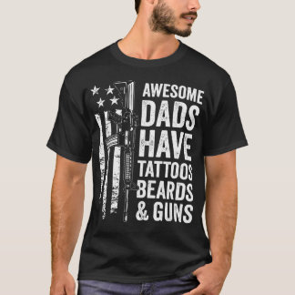 タトゥー+ヒゲ+銃のカッコいいパパのためのTシャツ - 父の日ギフト Tシャツ