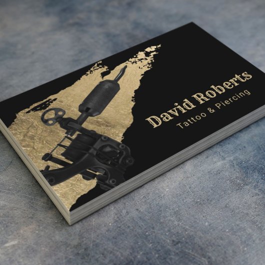 タトゥー&ピアスタトゥーガン&金ゴールドブラシストローク 名刺