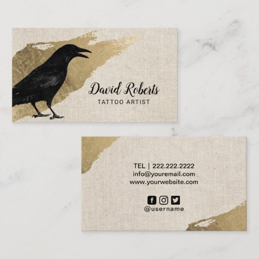 タトゥー&ピアスブラッククロウ金ゴールドストロークエレガント 名刺 (正面/裏面)