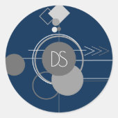 タトオスラインアート | 抽象芸術ネイビーブルーグレイカスタム ラウンドシール (正面)