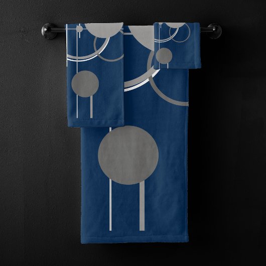 タトオスラインアート | 抽象芸術ネイビーブルーダークグレー バスタオルセット