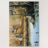 タヌキが鴨の池に野生の自然を侵入 ジグソーパズル (縦)