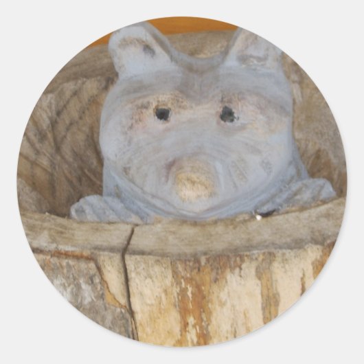 タヌキの木工品 ラウンドシール (正面)