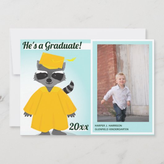 タヌキの黄青の卒業写真発表 招待状 (正面)