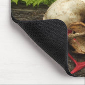 タヌキスカルの古い丸太にシダと赤いモナルダ マウスパッド (コーナー)