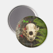 タヌキスカルの古い丸太にシダと赤いモナルダ マグネット (正面/裏面)