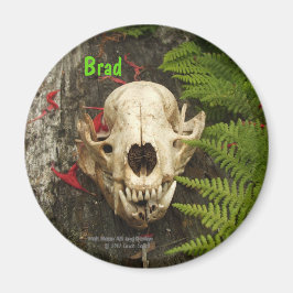 タヌキスカルの古い丸太にシダと赤いモナルダ マグネット