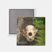 タヌキスカルの古い丸太にシダと赤いモナルダ マグネット (正面/裏面)