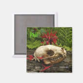 タヌキスカルの古い丸太にシダと赤いモナルダ マグネット (正面/裏面)