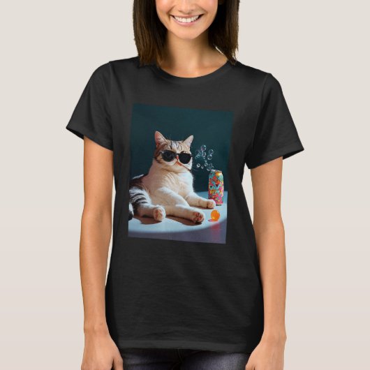 タバコを吸う子猫 楽しい 喫煙 猫 メーム 馬鹿げた脳 Tシャツ (正面)