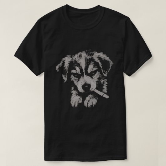 タバコを持つ反抗的な子犬のTシャツ Tシャツ (デザイン正面)