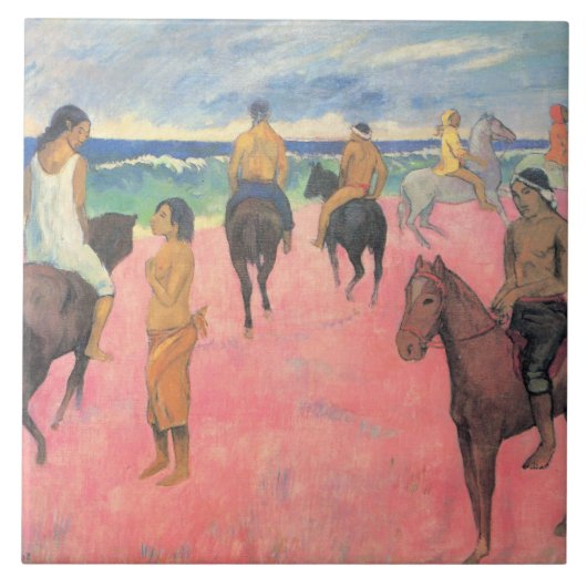 タヒチのビーチの馬ライダー(Gaugin) タイル (正面)
