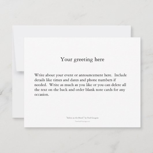 タヒチのピンクのビーチのGauguinの馬の芸術のライダー 案内状 (裏面)