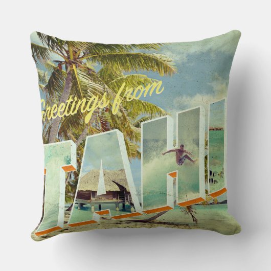 タヒチのヴィンテージの写真の郵便はがき クッション (裏面)