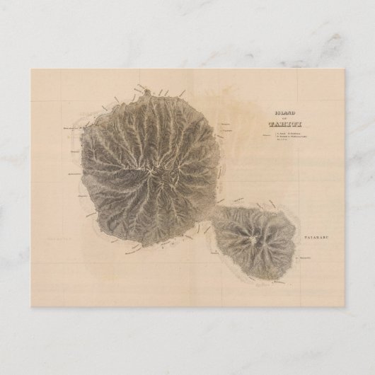 タヒチの古地図 (1845) ポストカード (正面)