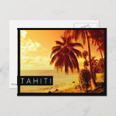 タヒチの夕焼けの黒いはがき ポストカード (正面/裏面)