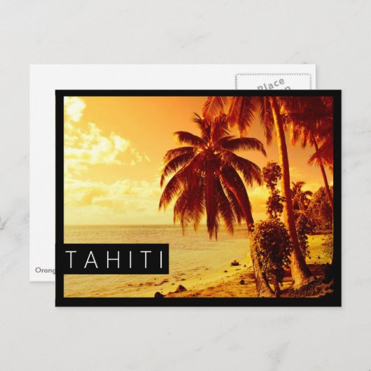 タヒチの夕焼けの黒いはがき ポストカード (正面/裏面)