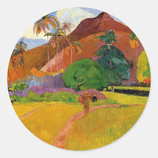 「タヒチの山々」 - Paul Gauguin Sticker ラウンドシール (正面)