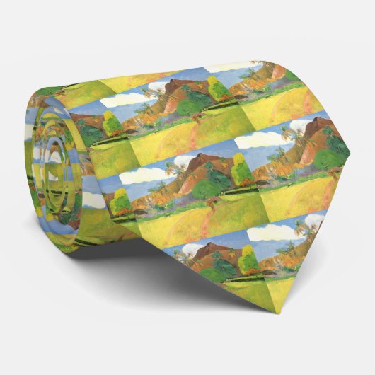 タヒチの風景、山タヒチ、ポール・ゴーギャン ネクタイ (ロール)