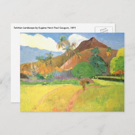 タヒチの風景、山タヒチ、ポール・ゴーギャン ポストカード (正面/裏面)