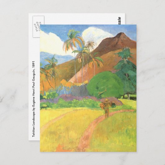 タヒチの風景、山タヒチ、ポール・ゴーギャン ポストカード (正面/裏面)