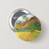 タヒチの風景、山タヒチ、ポール・ゴーギャン 缶バッジ (正面&裏面)