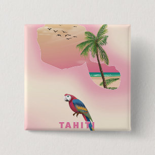 タヒチイラスト地図旅行ポスター 缶バッジ