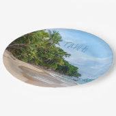 タヒチサンドビーチブルースカイパームツリーズ ペーパープレート (アングル)