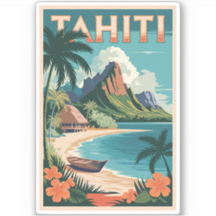 タヒチフランスのポリネシアイラストレーショントラベルアート シール