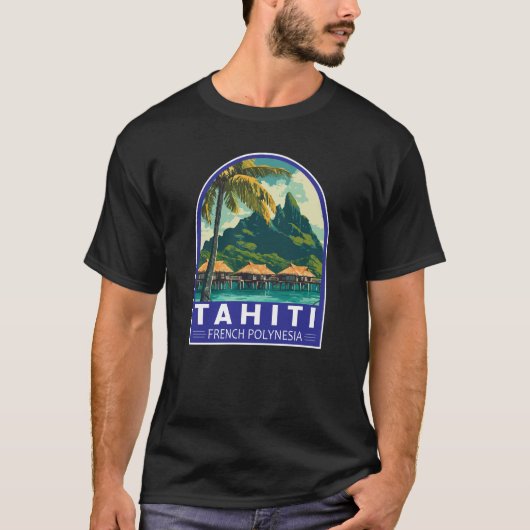 タヒチフランスのポリネシアトラベルアートエンブレム Tシャツ (正面)