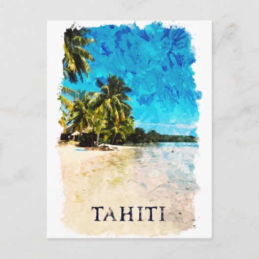 タヒチフランスのポリネシアビーチ水彩 ポストカード (正面)