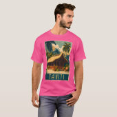 タヒチフランスのポリネシアヴィンテージ旅行芸術ポスター Tシャツ (正面フル)