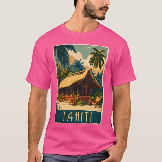 タヒチフランスのポリネシアヴィンテージ旅行芸術ポスター Tシャツ (正面)