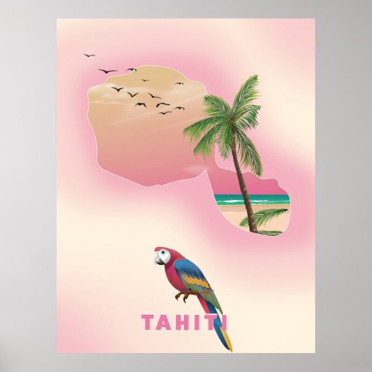 タヒチ地図図解入りの、写真付きの旅行ポスター ポスター (正面)