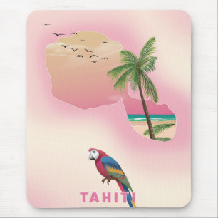 タヒチ地図図解入りの、写真付きの旅行ポスター マウスパッド