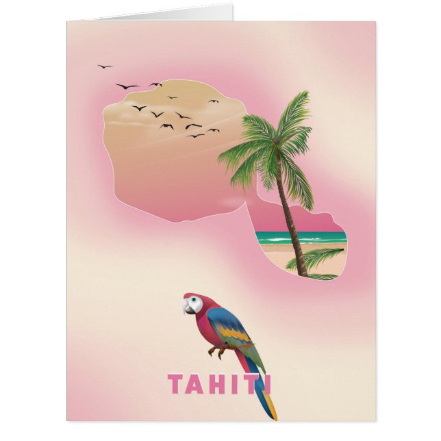 タヒチ島のイラストマップの旅行ポスター (正面)