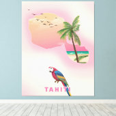 タヒチ島のイラストマップの旅行ポスター キャンバスプリント (インサイチュ (ウッドフロア))
