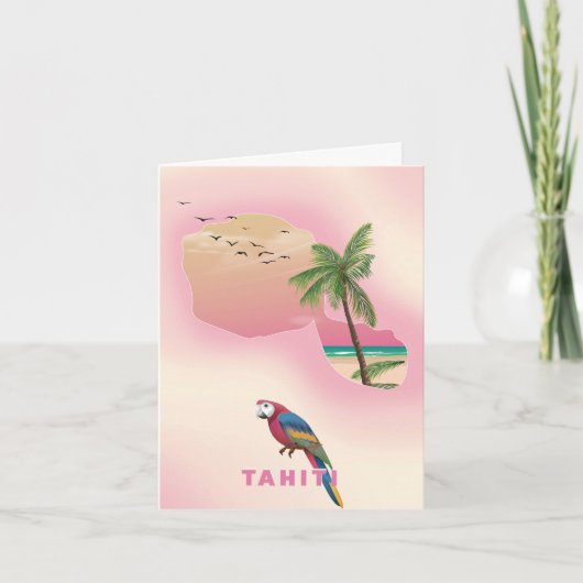 タヒチ島のイラストマップの旅行ポスター ノートカード (正面)