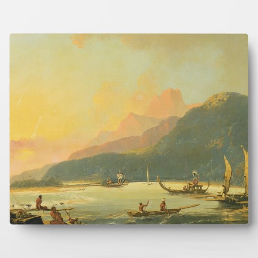 タヒチ島マタバイ湾のタヒチアン戦争ガレー， 1766 フォトプラーク (正面)