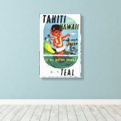 タヒチ島ヴィンテージ旅行ポスター復元 キャンバスプリント (インサイチュ (ウッドフロア))